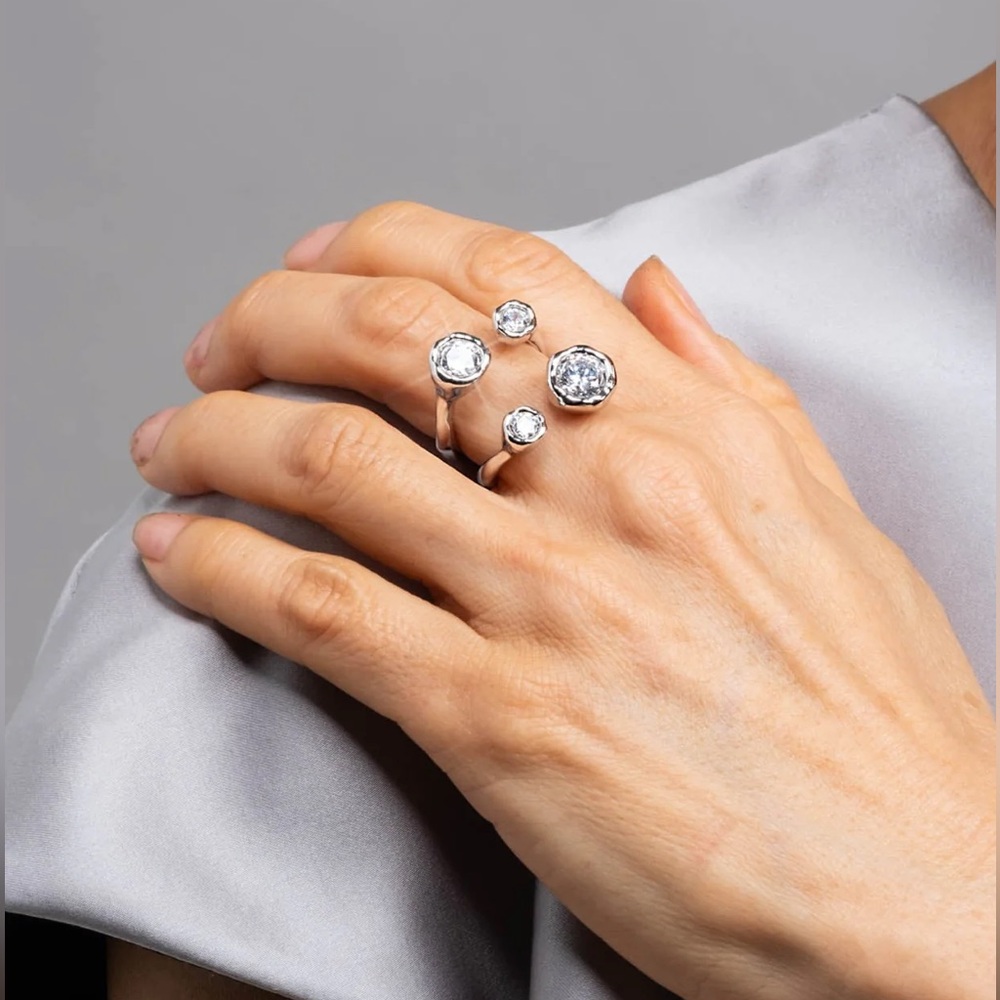 ALEXIS BITTAR • Asterales Siver Open Ring Adjustable 6.5-8